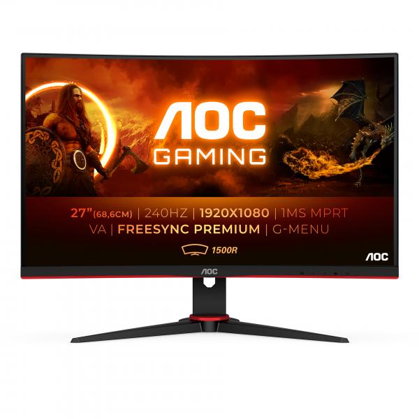 Aoc monitor curvo gaming 27`` led va c27g2ze - bk 1920x1080 full hd tempo di risposta 0,5 ms frequenza di aggiornamento 240 (hz)