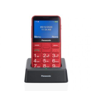 Panasonic kx-tu155 telefono cellulare ad utilizzo facilitato pulsanti grandi ampio schermo a colori da 2.4`` pulsante sos compatibile con apparecchi acustici base di ricarica rosso