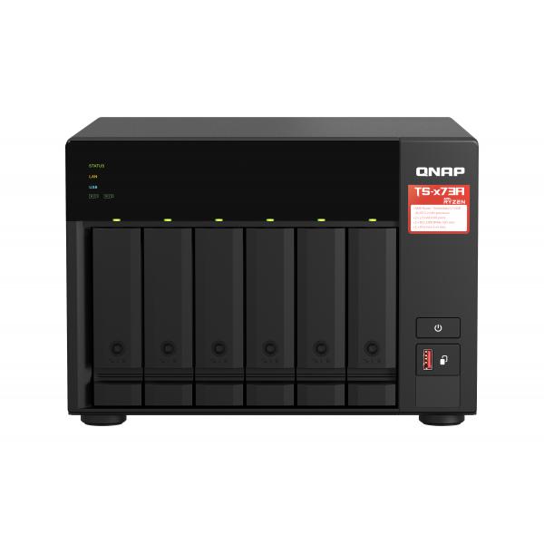 Qnap ts-673a-8g nas chassis tower amd ryzen v1500b 2.2ghz ram 8gb-6 bay hdd/ssd 2.5/3.5 + 2 slot ssd m.2 nvme-colore nero