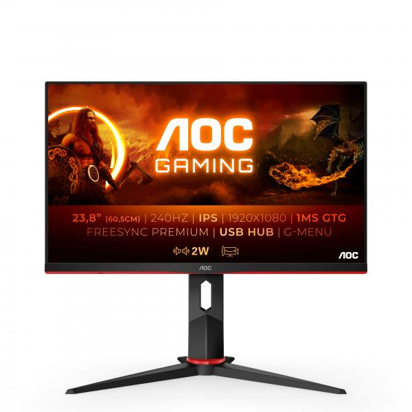 Aoc 24g2zu/bk 23.8 led w-led ips gaming fullhd 16.9 0.5ms 240hz free sync premium hub usb hdmi displayport altoparlanti incorporati nero rosso