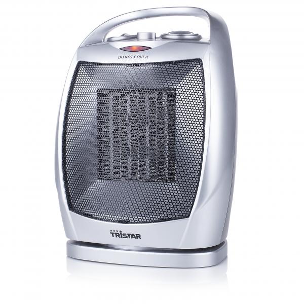 Tristar ka-5038 stufa elettrica ceramica 1500w 3 impostazioni termostato regolabile oscillante protezione anti rovesciamento grigio