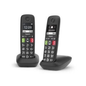 Gigaset e290 duo telefoni cordless due portatili con suonerie forti numeri grandi e audio potenziato tasti di chiamata rapida vivavoce con volume regolabile nero
