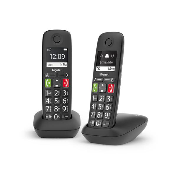 Gigaset e290 duo telefoni cordless due portatili con suonerie forti numeri grandi e audio potenziato tasti di chiamata rapida vivavoce con volume regolabile nero