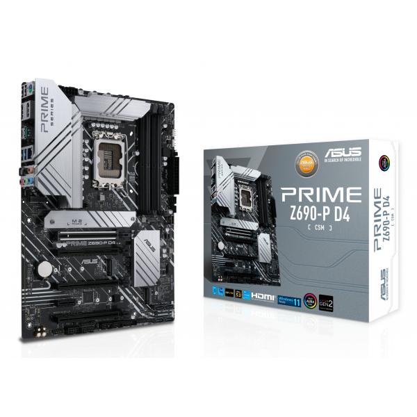 Asus prime z690-p d4-csm scheda madre atx, intel z690, lga1700, ddr4, pci 5.0, lan 2.5gb, realtek 7.1 surround, 3xm.2, 4xsata 6gb-s, usb 3.2 gen 2x2, asus control center express, aura sync rgb, bianco