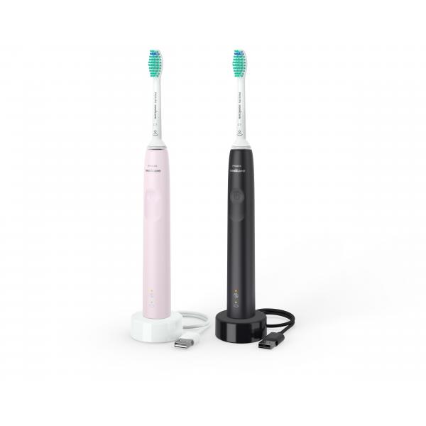 Philips spazzolino elettrico sonico serie 3000 kit nero-rosa
