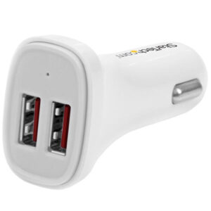 Startech caricabatterie per auto usb a due porte 24 w 4,8 a bianco
