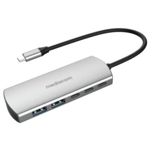 Mediacom md-c324 hub usb-c 2 porte usb plus 2 porte usb power delivery alluminio
