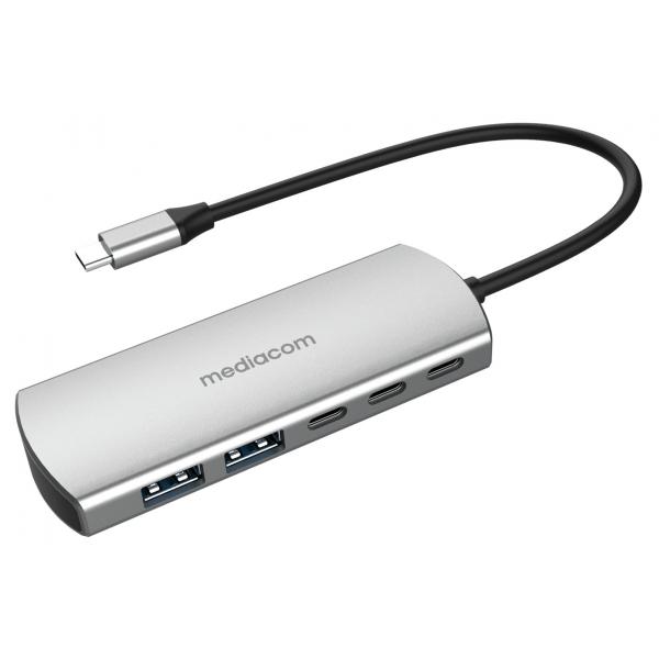 Mediacom md-c324 hub usb-c 2 porte usb plus 2 porte usb power delivery alluminio
