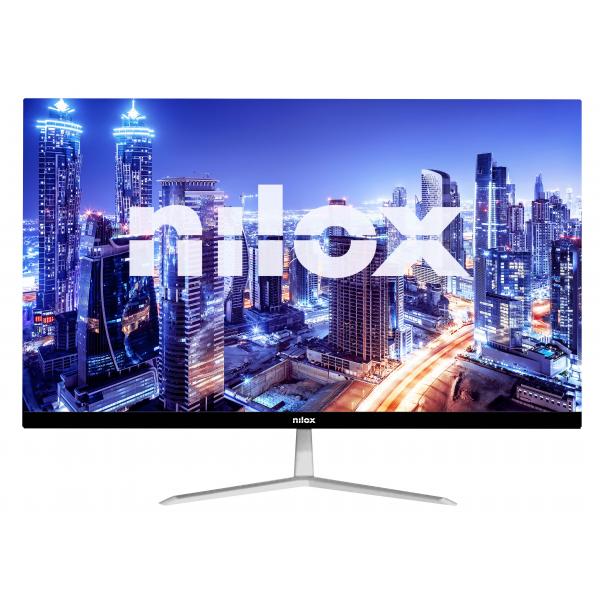 Nilox monitor 24 pollici, monitor full hd con schermo frameless, risoluzione 1920x1080 px, porte hdmi e vga, tempo di risposta 5ms, luminosita` 220 cd-m2, cavo hdmi e stand incluso, design minimalista