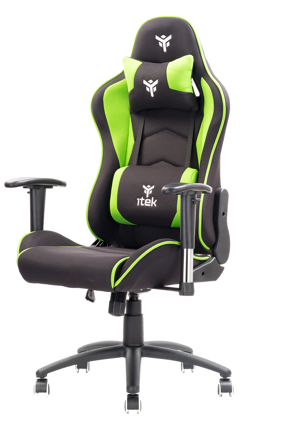 Itek playcom fm20 sedia da gaming tessuto doppio cuscino braccioli 2d nero-verde