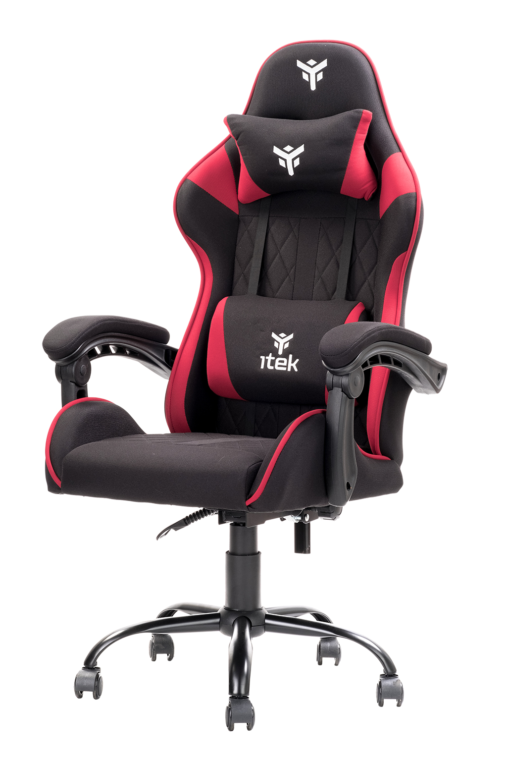 Itek gaming chair rhombus ff10 - tessuto, doppio cuscino, schienale reclinabile, nero rosso
