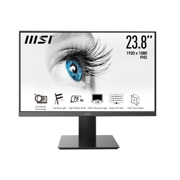 Msi pro mp241x monitor 23,8``, fhd (1920x1080), 75hz, msi eye care (antisfarfallio, less blue light, schermo antiriflesso), pannello va, vesa 75x75, 1x hdmi (1.4), 1x vga