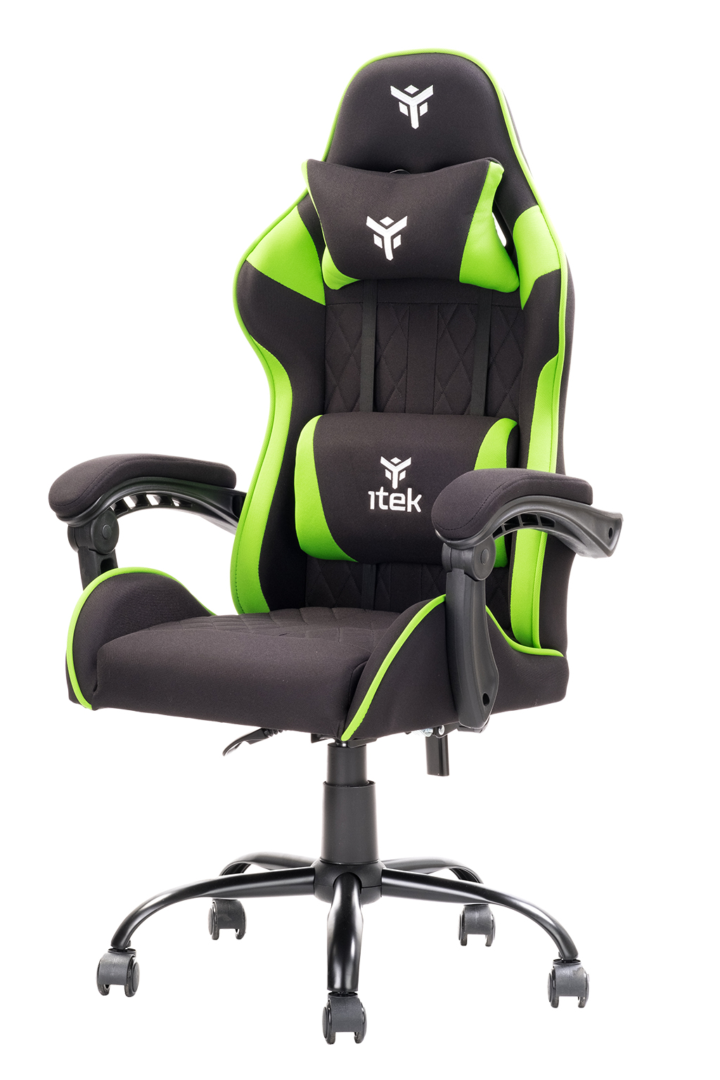 Itek gaming chair rhombus ff10 - tessuto, doppio cuscino, schienale reclinabile, nero verde