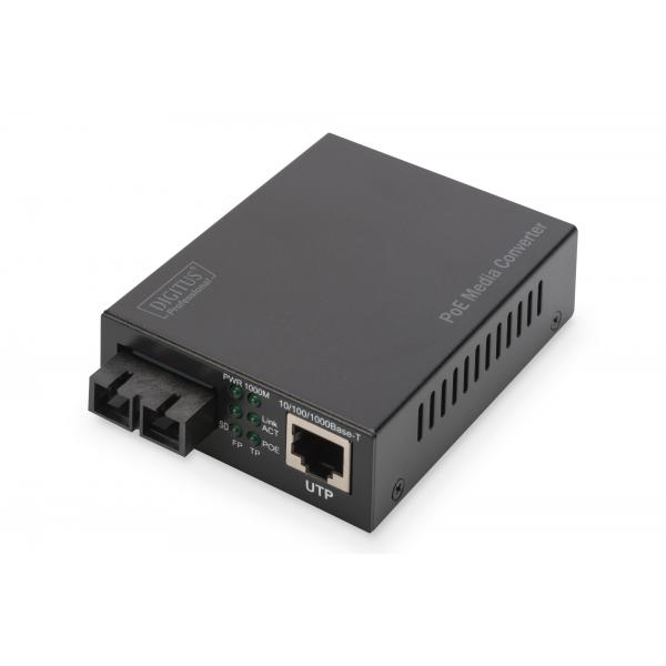 Digitus media converter gigabit poe, rj45 connettore fibra ottica sc multimode