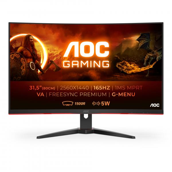 Aoc monitor gaming 31.5`` cq32g2se-bk 2560x1440 pixel 2k ultra hd tempo di risposta 1 ms frequenza di aggiornamento 165 (hz) nero-rosso