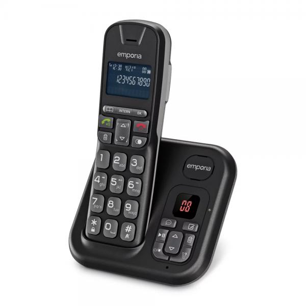 Emporia th21ab telefono cordless segreteria telefonica ampio display illuminato numeri grandi vivavoce compatibile con apparecchi acustici hac nero