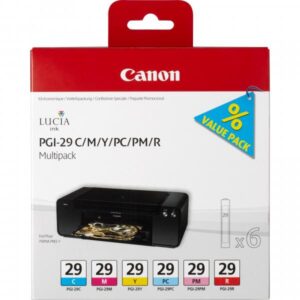 Canon multipack pgi-29 cartuccia inkjet ciano + magenta + giallo + ciano fotografico + magenta fotografico + rosso