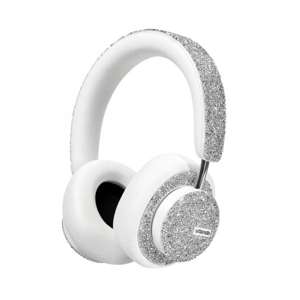 Urbanista miami crystal edition cuffie con microfono integrato wireless bluetooth 50 ore di riproduzione cancellazione rumori attiva bianco con cristalli swarovski
