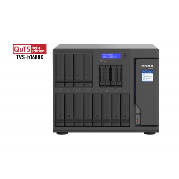 Qnap tvs-h1688x nas chassis tower xeon w-1250 3.3ghz ram 32gb-12+4 bay hdd/ssd 2.5/3.5-6xrj45-s.o. quts hero black