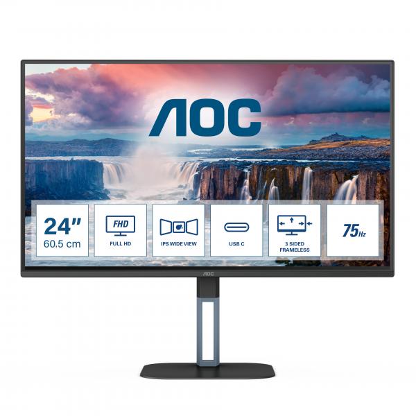 Aoc monitor flat 23.8`` 24v5ce-bk 1920x1080 pixel full hd led tempo di risposta 4 ms nero