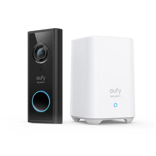 Eufy security, videocitofono wireless con risoluzione 2k, audio bidirezionale, semplice auto-installazione + homebase 2 eu uk plug nero-bianco
