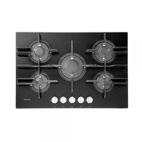 Hotpoint ariston ftghg 751 d-ha(bk) piano cottura a gas in vetro temperato 5 fuochi griglie in ghisa 75 cm nero