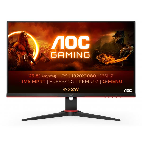 Aoc 24g2spae/bk gaming 23.8 led ips full hd 16:9 165 hz 1 ms hdmi displayport altoparlanti incorporati nero rosso