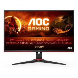 Aoc gaming 27g2spae - monitor fhd da 27 pollici, 165 hz, 1 ms mprt, freesync, g-sync compatible, altoparlante (1920 x 1080, vga, hdmi, displayport) nero-rosso