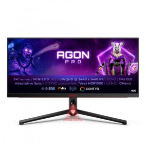 Aoc agon pro ag344uxm - monitor gaming da 34 pollici wqhd, 170 hz, 1 ms, g-sync, freesync premium, hdr1000 (3440x1440, hdmi 2.1, displayport, usb-c, usb hub) nero