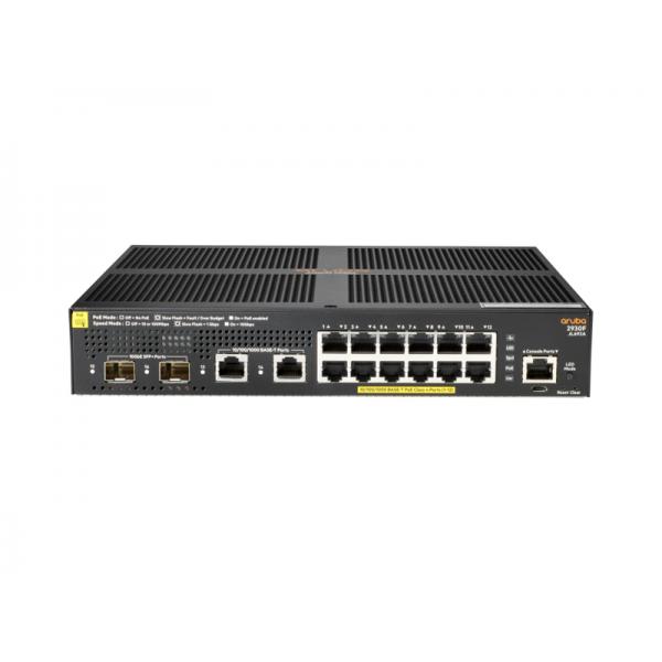 Hpe aruba 2930f 12g poe+ switch gestito l3 12 x 10/100/1000 (poe+) + 2 x 1 gigabit / 10 gigabit sfp+ (uplink) + 2 x 10/100/1000 poe+ (139 w) montabile su rack