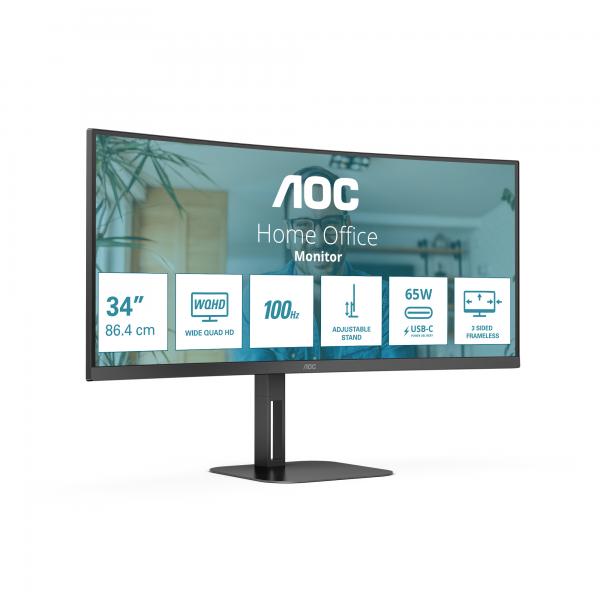 Aoc v5 cu34v5c monitor pc 34`` 3440x1440 pixel wide quad hd led nero