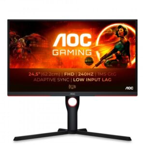 Aoc gaming 25g3zm - monitor full hd da 25 pollici, 240 hz, 0.5 ms, freesync premium (1920x1080, hdmi, displayport, hub usb), colore nero-rosso