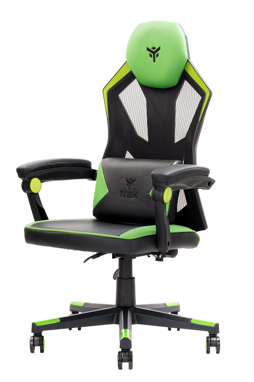 Itek 4creators cf50 sedia gaming ergonomica verde, schienale reclinabile e poggiatesta regolabili, supporto lombare, comfort e design, ideale come sedia ufficio, sedia per studio e poltrona per gamer