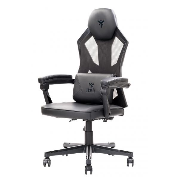 Itek 4creators cf50 sedia gaming ergonomica nero, schienale reclinabile e poggiatesta regolabili, supporto lombare, comfort e design, ideale come sedia ufficio, sedia per studio e poltrona per gamer