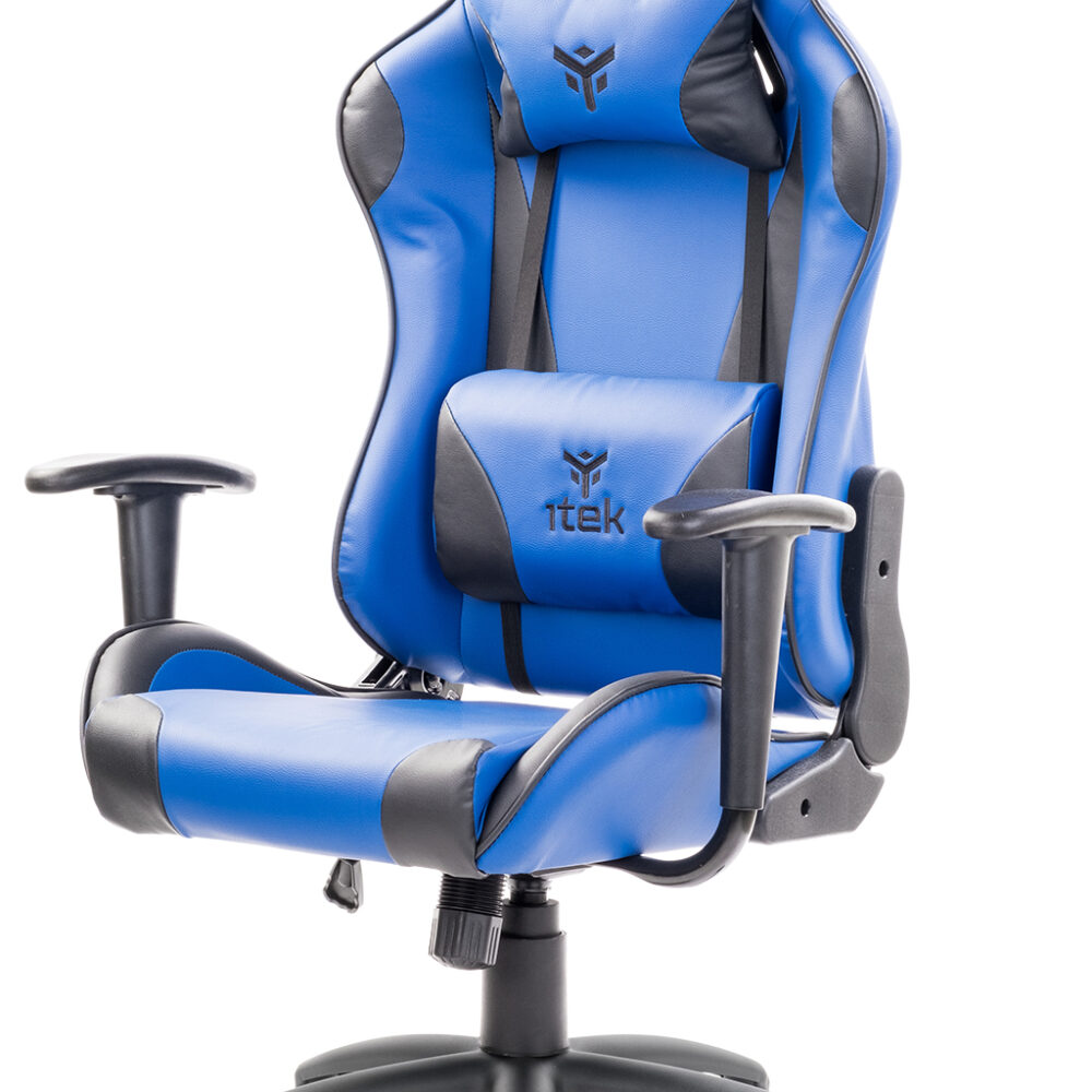 Itek playcom pm20 sedia da gaming pvc doppio cuscino schienale reclinabile blu-nero