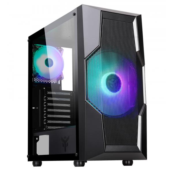 Itek case oxygen gaming middle tower 20cm e 12cm argb fan usb 3 side panel temp glass
