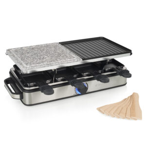 Princess raclette stone e grill deluxe bistecchiera griglia+pietra 2x21x21cm 8 padellini per raclette 1400w colore nero