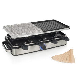 Princess raclette stone e grill deluxe bistecchiera griglia+pietra 2x21x21cm 8 padellini per raclette 1400w colore nero