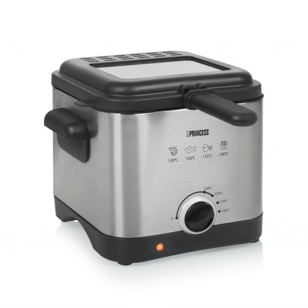Princess 182612 mini friggitrice a olio capacita` 1.5lt temperatura max 190 gradi cestello singolo 1000w colore grigio/nero
