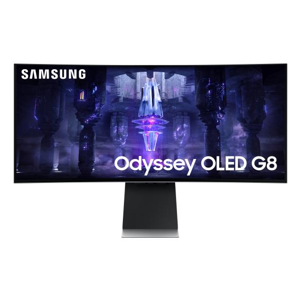 Samsung monitor gaming odyssey oled g8 (s34bg850), curvo (1800r), 34``, 3440x1440 (wqhd), 21:9, hdr10+, oled, 175 hz, 0,1 ms, freesync premium, micro hdmi, usb-c, mini-dp, wifi, bluetooth, casse, has