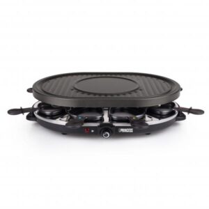 Princess grill party raclette ovale 1200w 43x30 cm piastra antiaderente removibile creperia integrata con padelline e spatole in legno nero