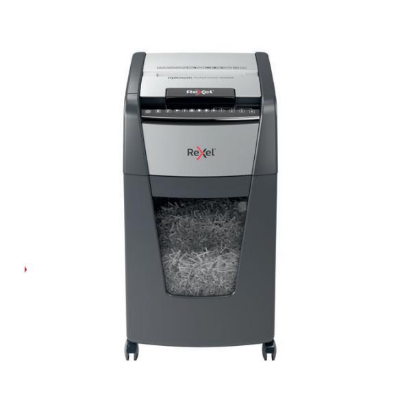 Rexel distruggidocumenti automatico a microframmento 300 fogli capacita` 60 litri cestino removibile con rotelle grigio