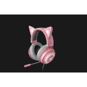 Razer kraken kitty cuffie con orecchie da gatto e illuminazione rgb chroma personalizzabile microfono con cancellazione attiva del rumore thx spatial audio comandi sui padiglioni auricolari rosa