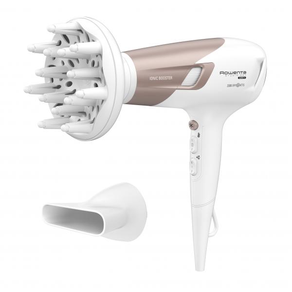 Rowenta cv5830 studio dry glow asciugacapelli con booster ionico thermo control 2100 w bianco-oro rosa