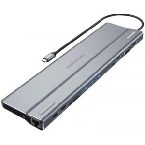 Mediacom md-c320 docking station power delivery 100 w 3 x usb-a 3.1- 2 x usb-a 2.0 - 1 x usb-c 100 w - 2 x hdmi 1 x rj-45 gigabit ethernet - 1 x vga 15 pin - 1 x sd mmc memory card - 1 x micro sd