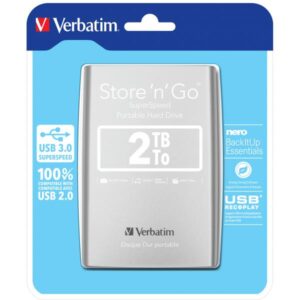Verbatim store n`go hdd esterno 2.000gb usb 3.0 formato 2.5 5.400 rpm colore grigio garanzia italia (53189)