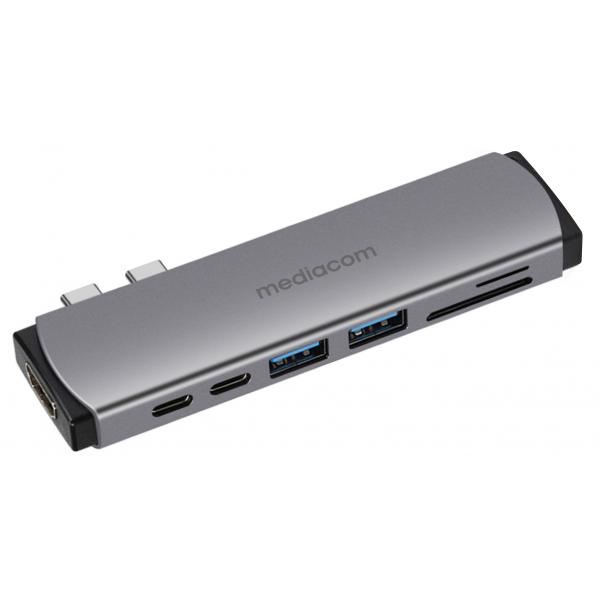 Mediacom md-m201 docking station 2 x usb-a 3.1 - 1 x usb-c con alimentazione - 1 x hdmi 19 pin 3840 x 2160 30hz - 1 x sdxc memory card - 1 x microsd in alluminio