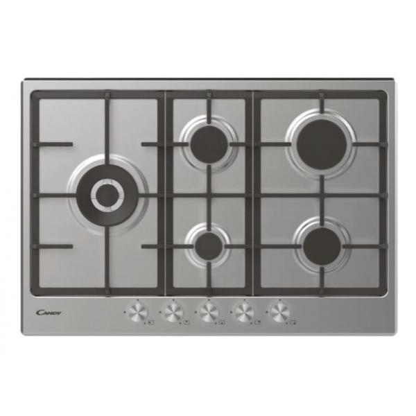 Candy chg7wlwpx piano cottura a gas 5 zone griglie in ghisa 75 cm acciaio inox