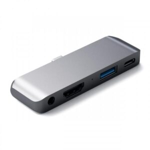 Satechi adattatore pro hub portatile tipo c in alluminio con carica usb-c pd 4k hdmi usb 3.0 e jack cuffie da 35 mm - compatibile con ipad pro 2018 microsoft surface go e altri (grigio siderale)