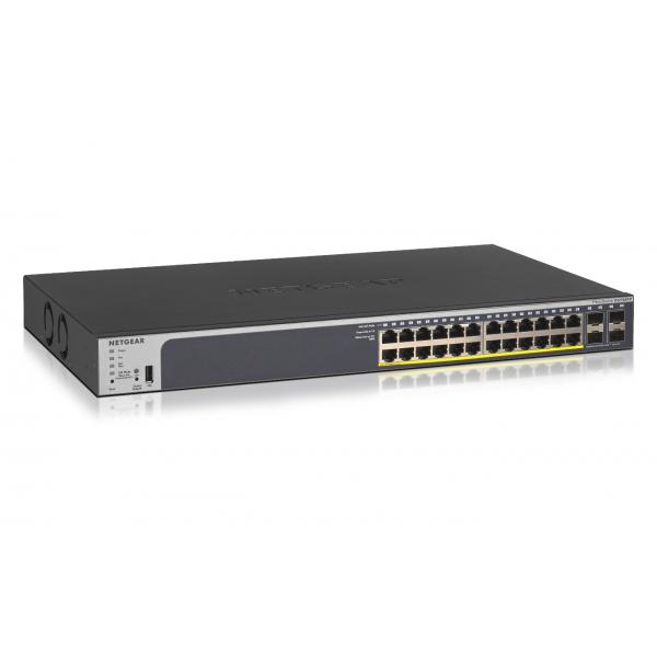 Netgear gs728tp-200eus switch 28 porte l2/l3/l4 10/100/1000 24 x poe+ @ 190w, 4 x 1g sfp